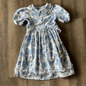 Vintage Rose Cottage Blue Floral Dress 100% Cotton Size 12 Traditional Modest
